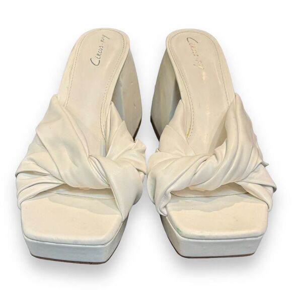 Circus NY Marianna Block Heel White Vegan Leather Sandals Size 6.5 - Picture 2 of 8